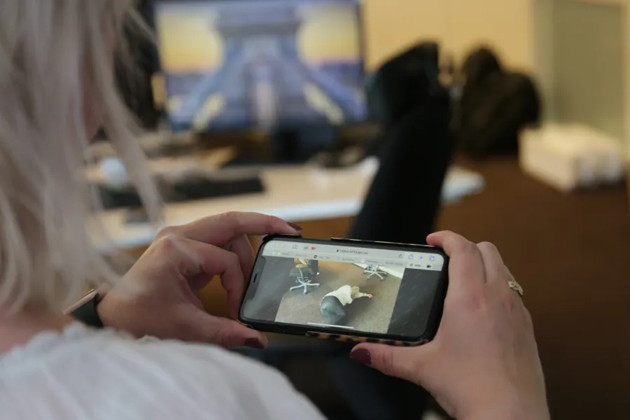 En person som holder en mobiltelefon